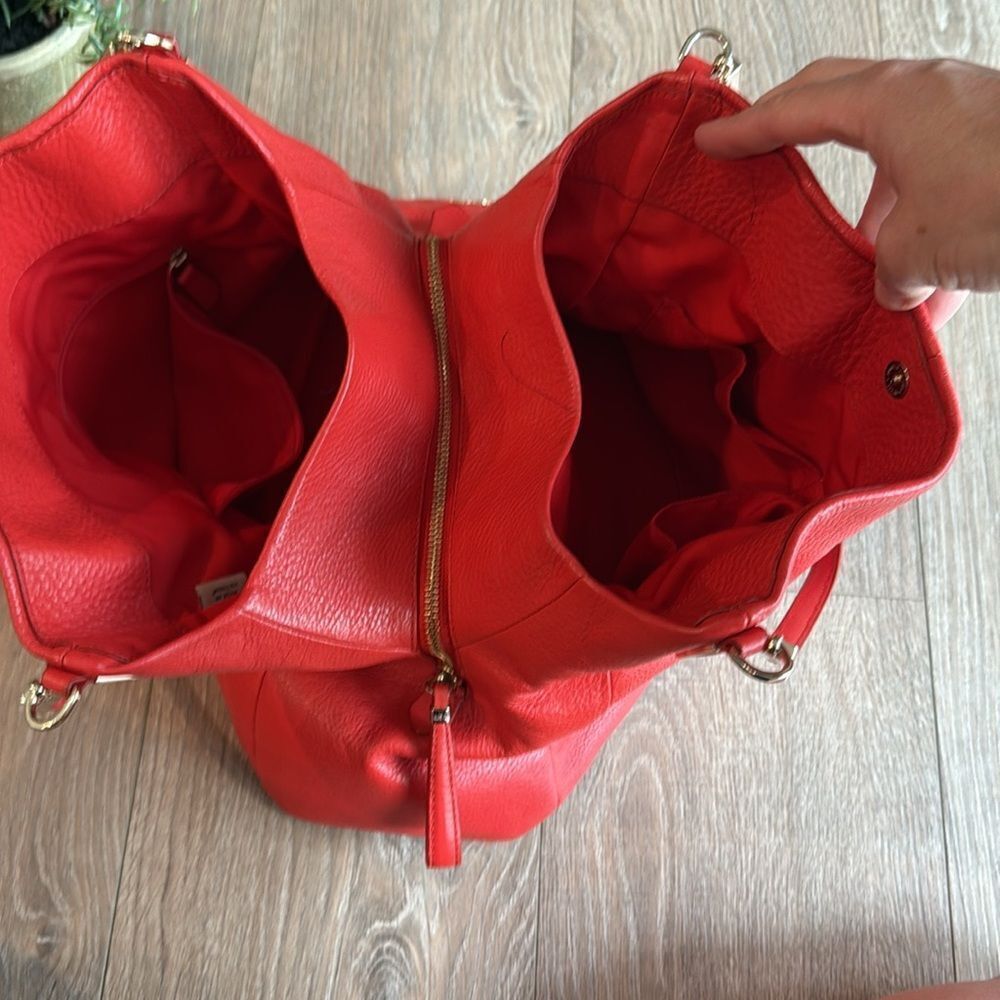 VINTAGE COACH LARGE TRIPLE COMPARTMENT LEATHER HOBO SHOULDER BAG RED EEEUC - Picture 11 of 14